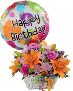 carnation & lilies basket  w/balloons