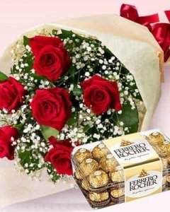 6 holland roses w/30 ferrero